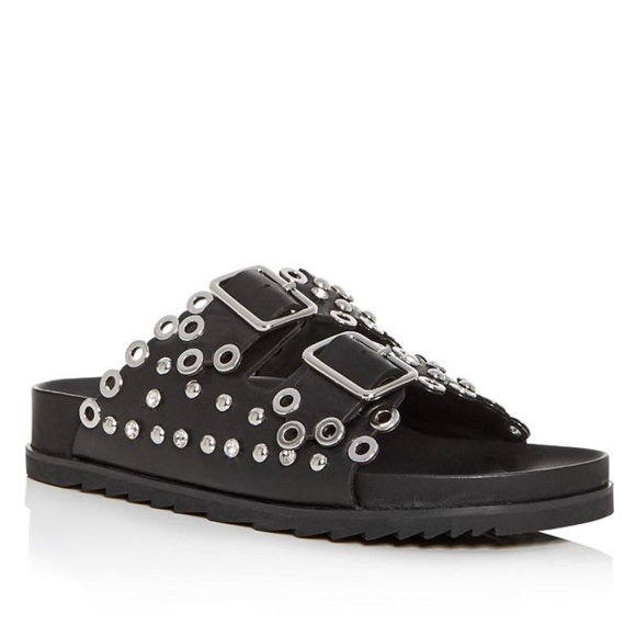 Ash Shoes - Ash New Universe Rhinestone Studded Leather Slip On Slides Sandals Black Size 40